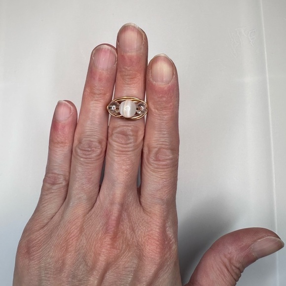 Ring cooper handmade cat eye with iridescent glass beads - Picture 4 of 10